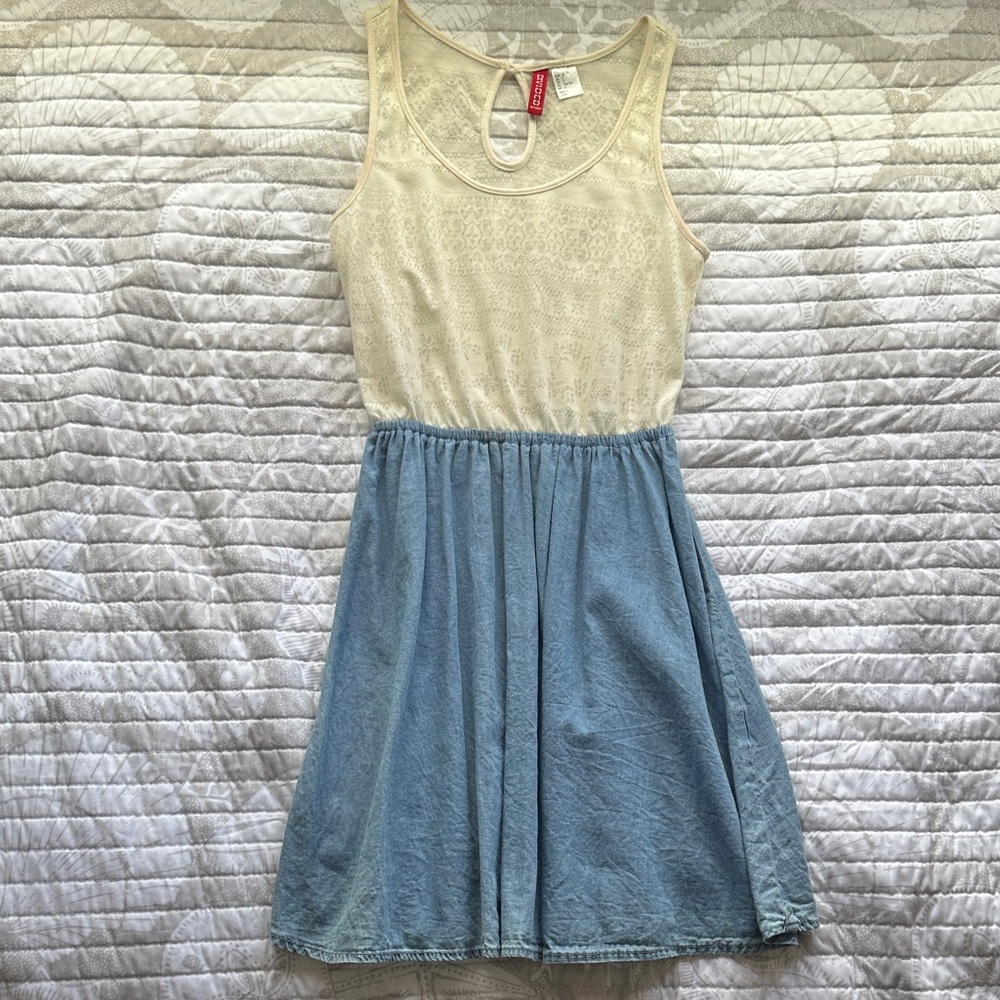 Divided Cream and Blue Casual Dress